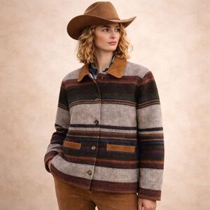 Vintage Woolrich Southwestern Striped Blanket Chore Coat with Pockets